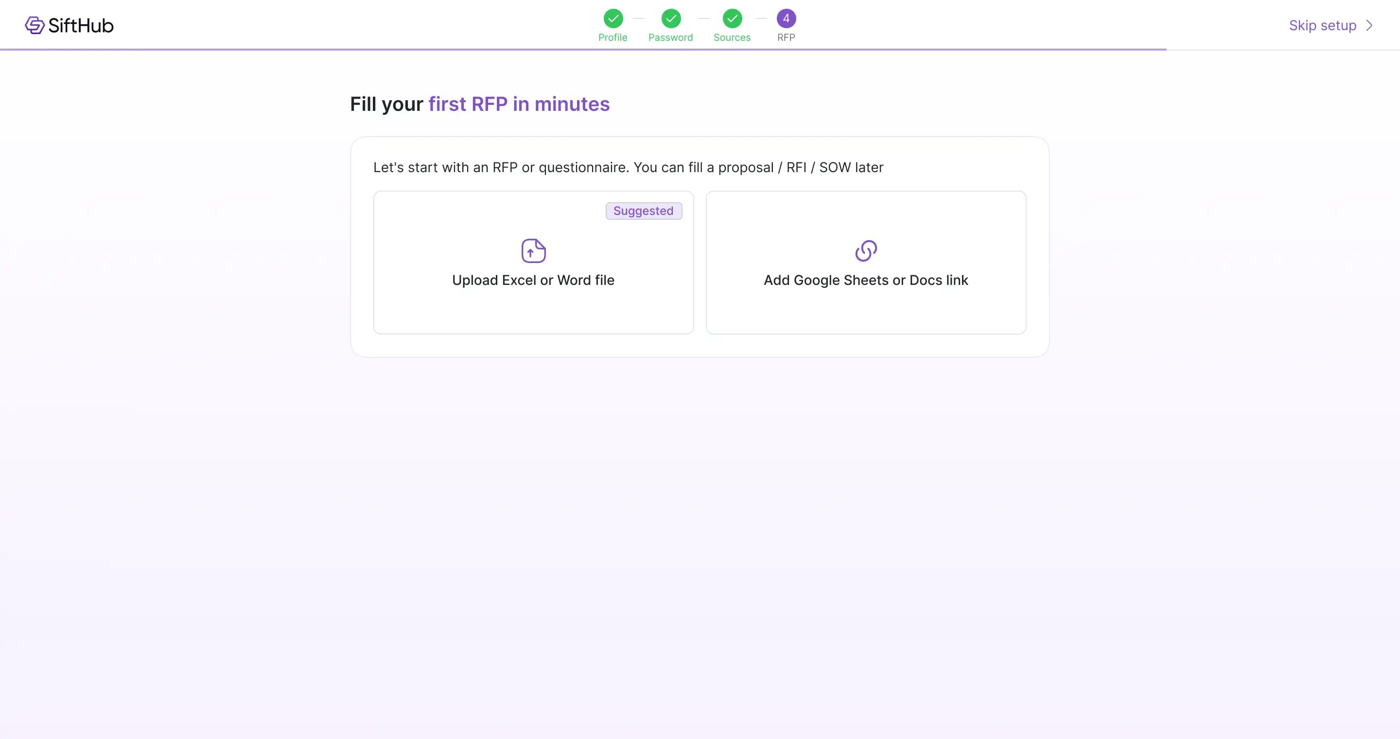 Upload RFP to fill — step 04 screenshot