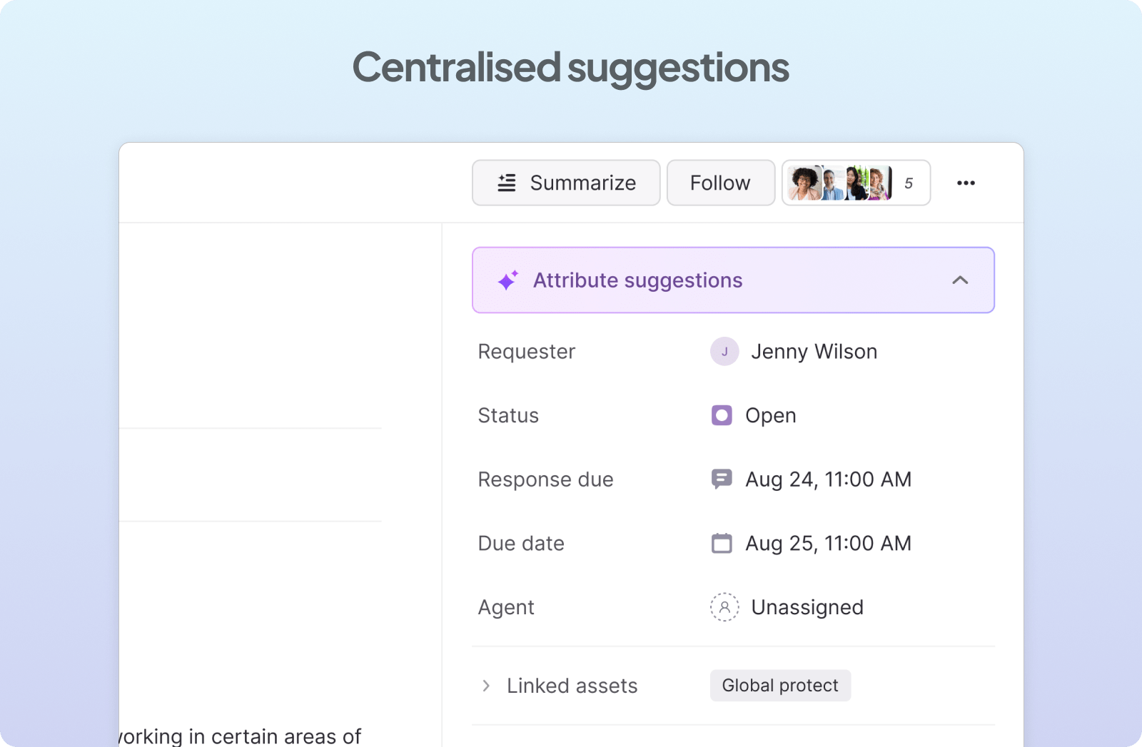 Centralized suggestions panel