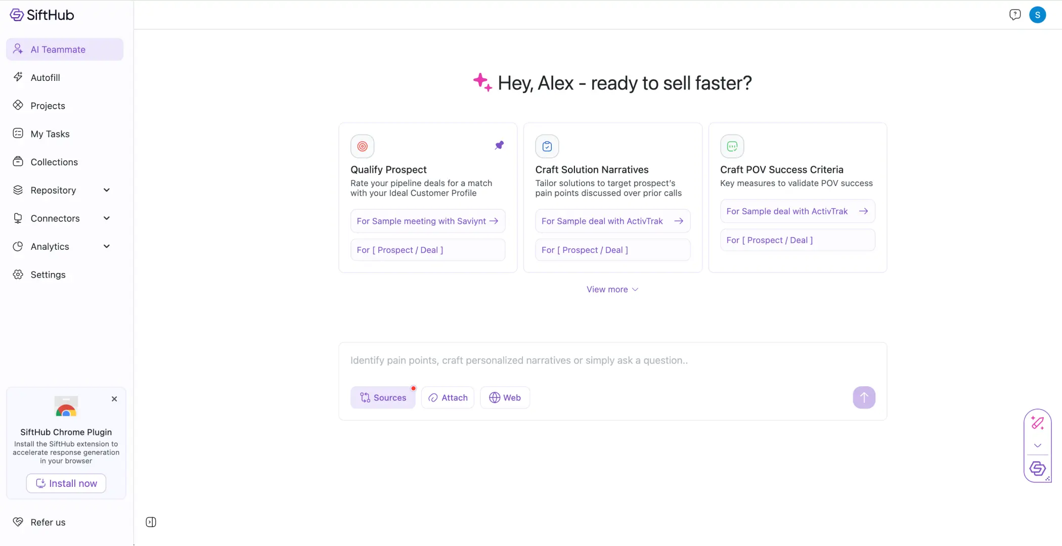 AI teammate screen with no onboarding context or clear next step