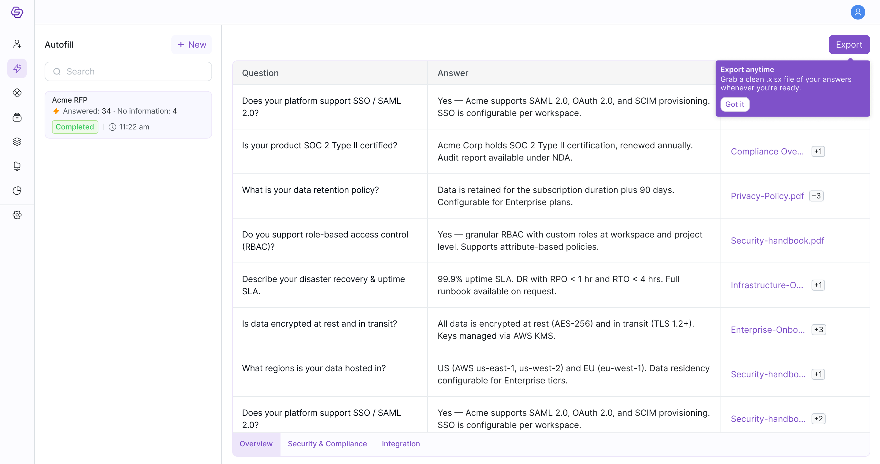Export the completed RFP
