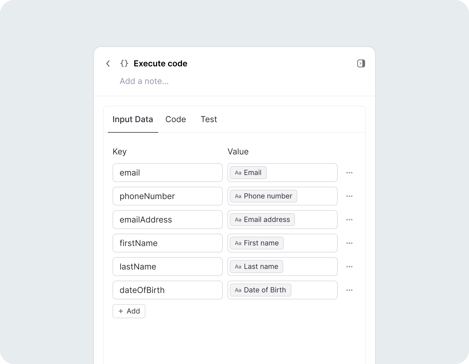 Variables section in a separate tab — Input Data view