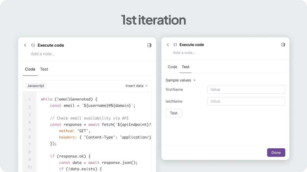Variables section inline with the code editor