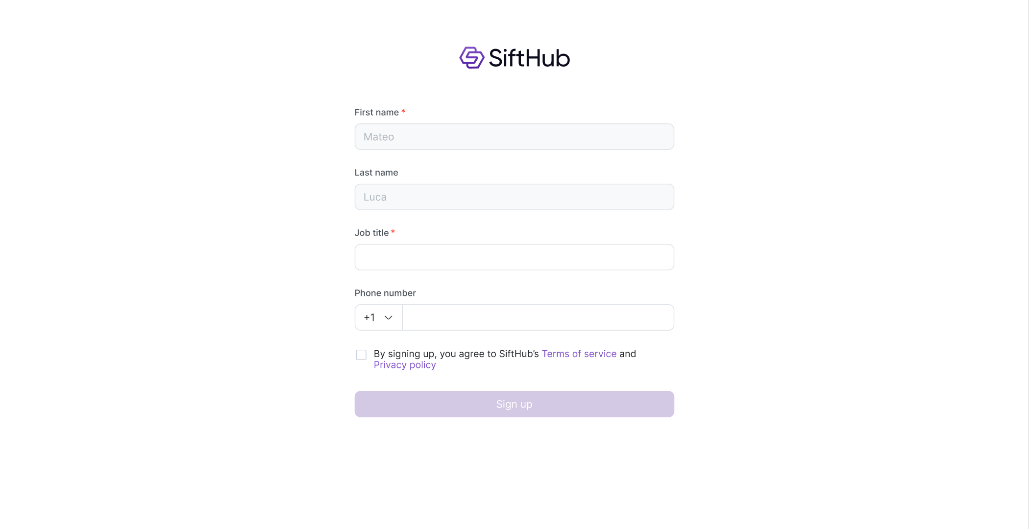 Old onboarding: login and basic details before the AI teammate, with no guidance